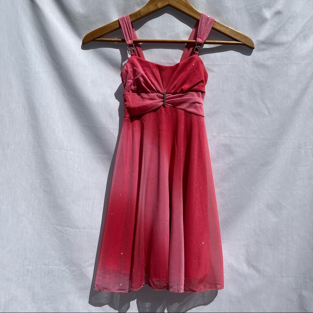 Girl’s Ruby Rox Sparkly Pink Ombré Dress w/Rhinestones Size S (8?) Measurements